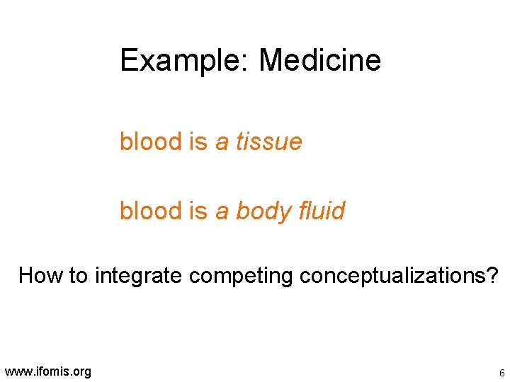 Example: Medicine blood is a tissue blood is a body fluid How to integrate