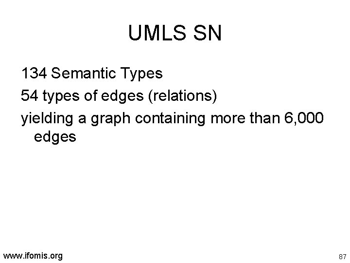 UMLS SN 134 Semantic Types 54 types of edges (relations) yielding a graph containing