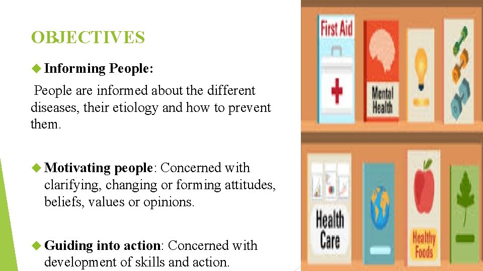 OBJECTIVES Informing People: People are informed about the different diseases, their etiology and how