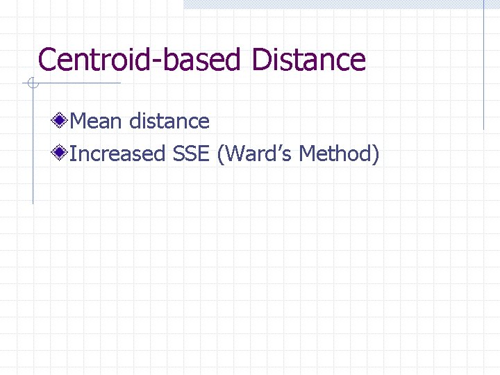 Centroid-based Distance Mean distance Increased SSE (Ward’s Method) 