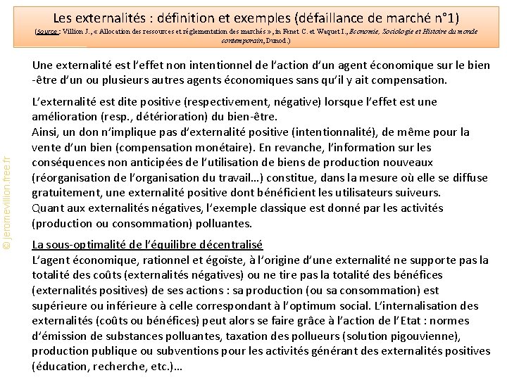 Les externalités : définition et exemples (défaillance de marché n° 1) (Source : Villion