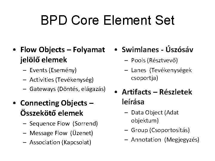 BPD Core Element Set • Flow Objects – Folyamat jelölő elemek – Events (Esemény)