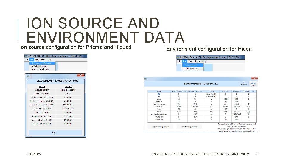 ION SOURCE AND ENVIRONMENT DATA Ion source configuration for Prisma and Hiquad 15/03/2019 Environment ION SOURCE AND ENVIRONMENT DATA Ion source configuration for Prisma and Hiquad 15/03/2019 Environment