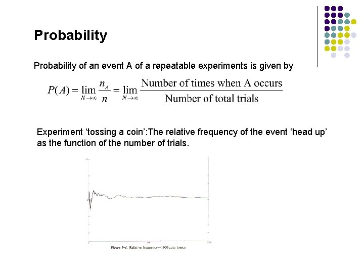 Probability of an event A of a repeatable experiments is given by Experiment ‘tossing