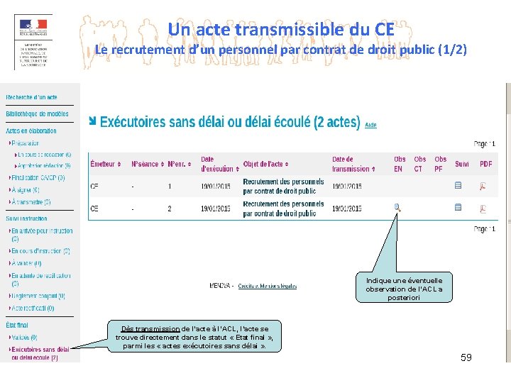 Un acte transmissible du CE Le recrutement d’un personnel par contrat de droit public