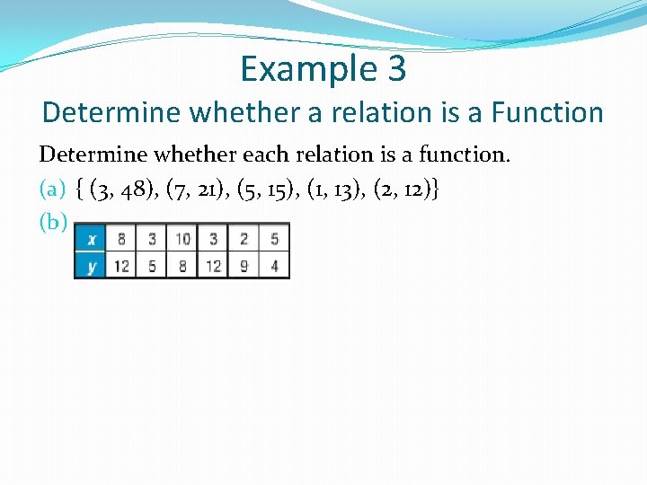 Example 3 Determine whether a relation is a Function Determine whether each relation is Example 3 Determine whether a relation is a Function Determine whether each relation is