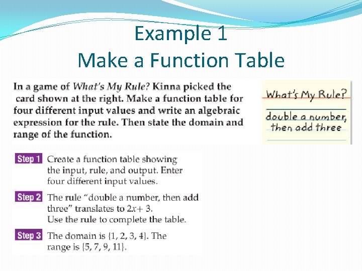 Example 1 Make a Function Table Example 1 Make a Function Table