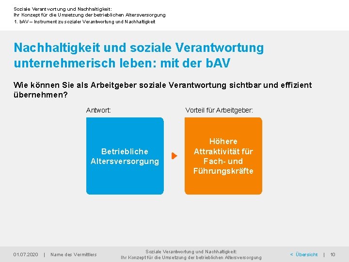 Soziale Verantwortung und Nachhaltigkeit: Ihr Konzept für die Umsetzung der betrieblichen Altersversorgung 1. b.