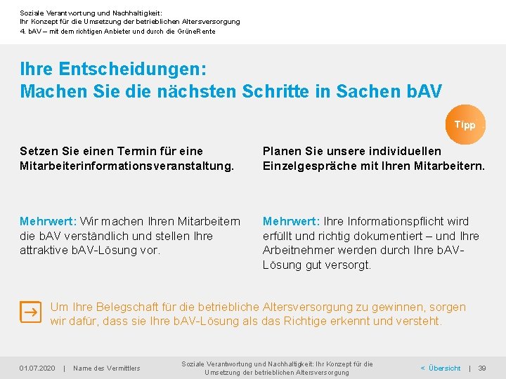 Soziale Verantwortung und Nachhaltigkeit: Ihr Konzept für die Umsetzung der betrieblichen Altersversorgung 4. b.