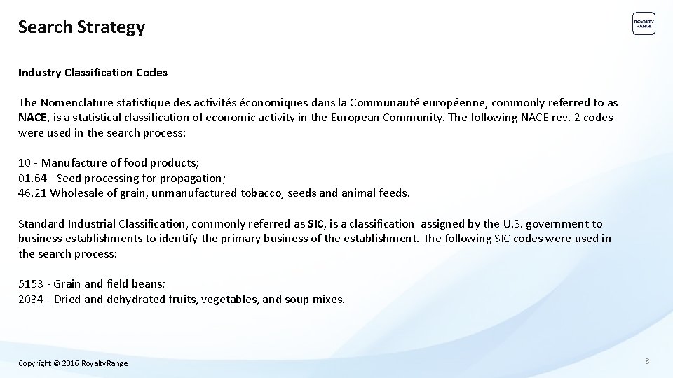 Search Strategy Industry Classification Codes The Nomenclature statistique des activités économiques dans la Communauté