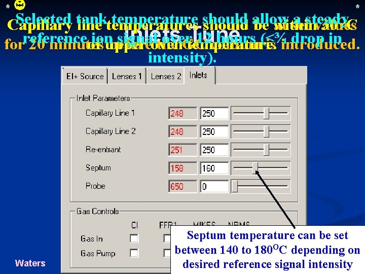 * * Selected tank temperature should a steady Capillary line temperatures should allow be