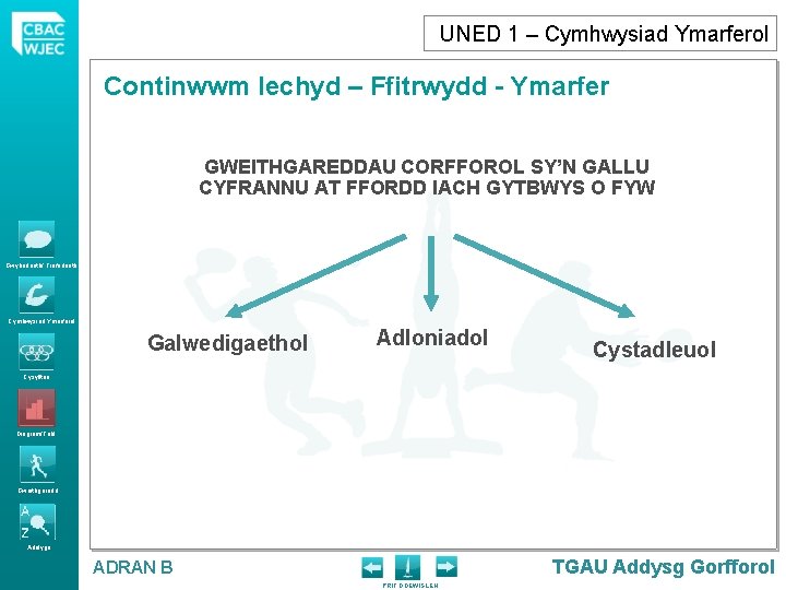 UNED 1 – Cymhwysiad Ymarferol Continwwm Iechyd – Ffitrwydd - Ymarfer GWEITHGAREDDAU CORFFOROL SY’N