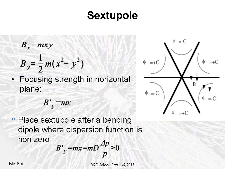 Sextupole • Focusing strength in horizontal plane: Place sextupole after a bending dipole where