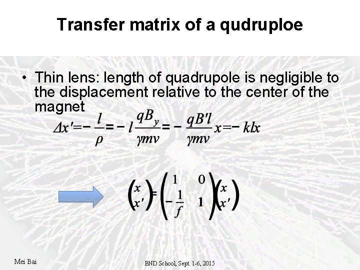 Transfer matrix of a qudruploe • Thin lens: length of quadrupole is negligible to