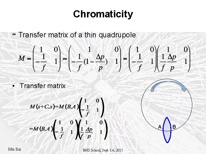 Chromaticity Transfer matrix of a thin quadrupole • Transfer matrix A Mei Bai BND