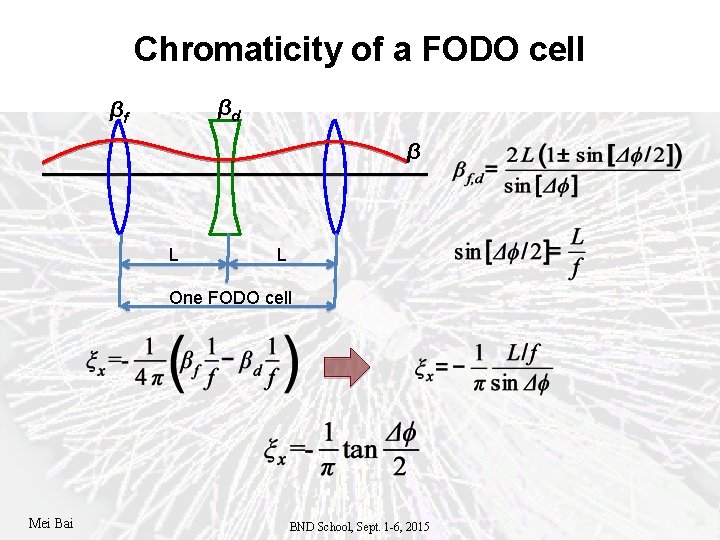 Chromaticity of a FODO cell βd βf β L L One FODO cell Mei