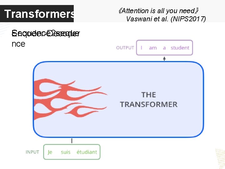 Transformers Sequence 2 seque Encoder-Decoder nce 《Attention is all you need》 Vaswani et al.