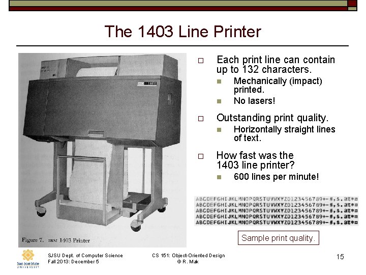 The 1403 Line Printer o Each print line can contain up to 132 characters.