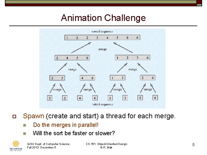 Animation Challenge o Spawn (create and start) a thread for each merge. n n
