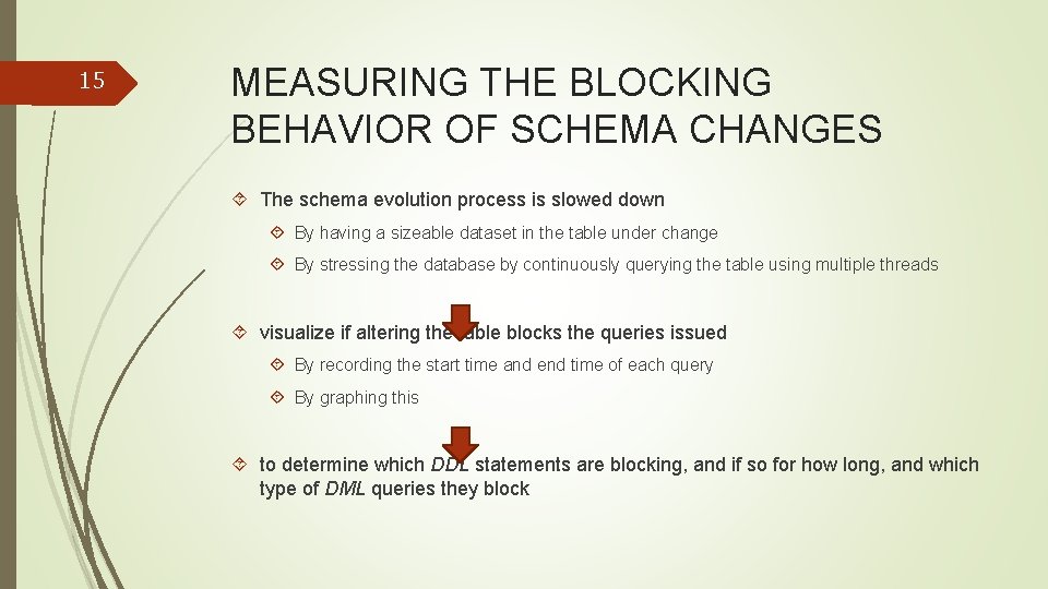 15 MEASURING THE BLOCKING BEHAVIOR OF SCHEMA CHANGES The schema evolution process is slowed