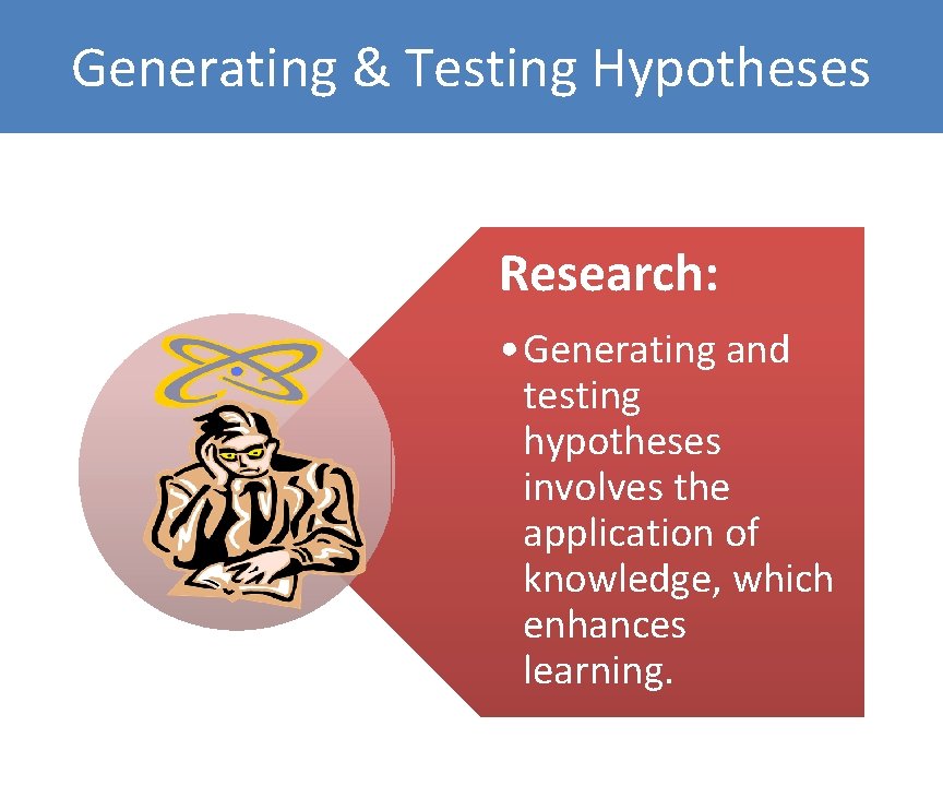 Generating & Testing Hypotheses Research: • Generating and testing hypotheses involves the application of