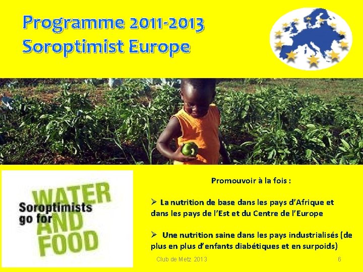 Programme 2011 -2013 Soroptimist Europe Promouvoir à la fois : Ø La nutrition de