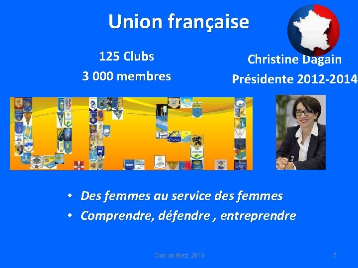 Union française 125 Clubs 3 000 membres Christine Dagain Présidente 2012 -2014 • Des