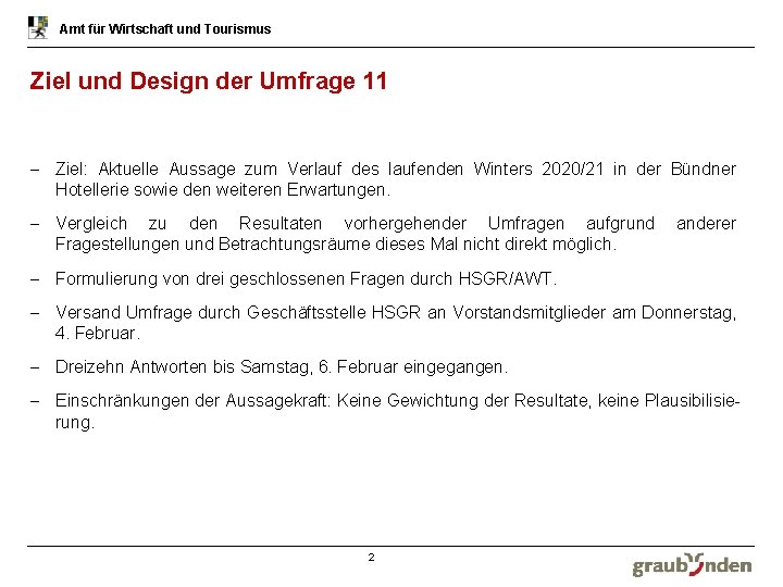 Amt für Wirtschaft und Tourismus Ziel und Design der Umfrage 11 - Ziel: Aktuelle
