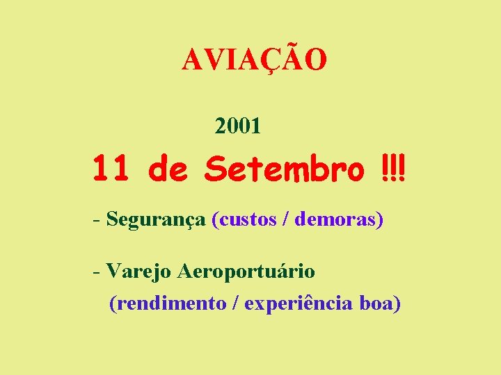 AVIAÇÃO 2001 11 de Setembro !!! - Segurança (custos / demoras) - Varejo Aeroportuário