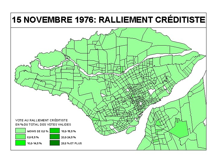 15 NOVEMBRE 1976: RALLIEMENT CRÉDITISTE VOTE AU RALLIEMENT CRÉDITISTE EN % DU TOTAL DES