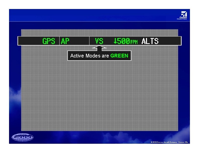 Active Modes are GREEN © 2010 Cessna Aircraft Company. Version 10 a 