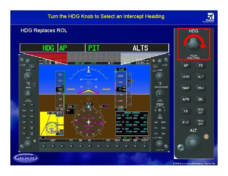 Turn the HDG Knob to Select an Intercept Heading HDG Replaces ROL © 2010