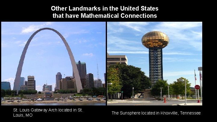Other Landmarks in the United States that have Mathematical Connections St. Louis Gateway Arch