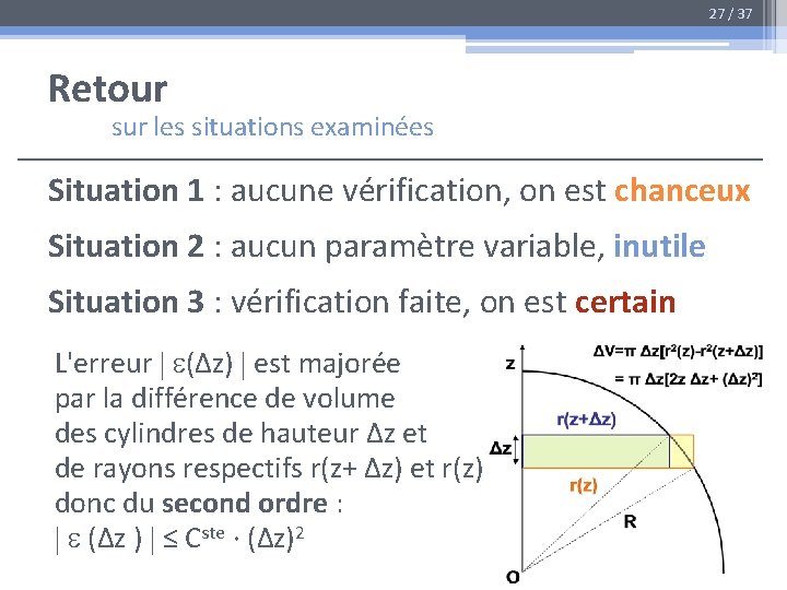 27 / 37 Retour sur les situations examinées Situation 1 : aucune vérification, on