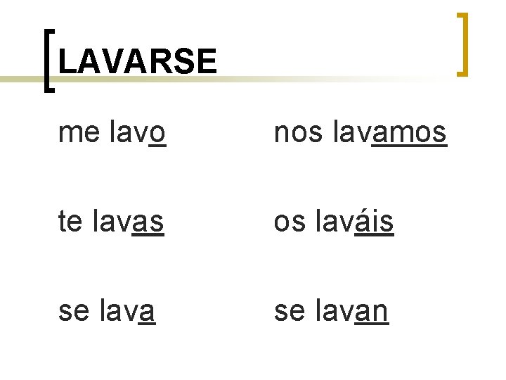 LAVARSE me lavo nos lavamos te lavas os laváis se lavan 