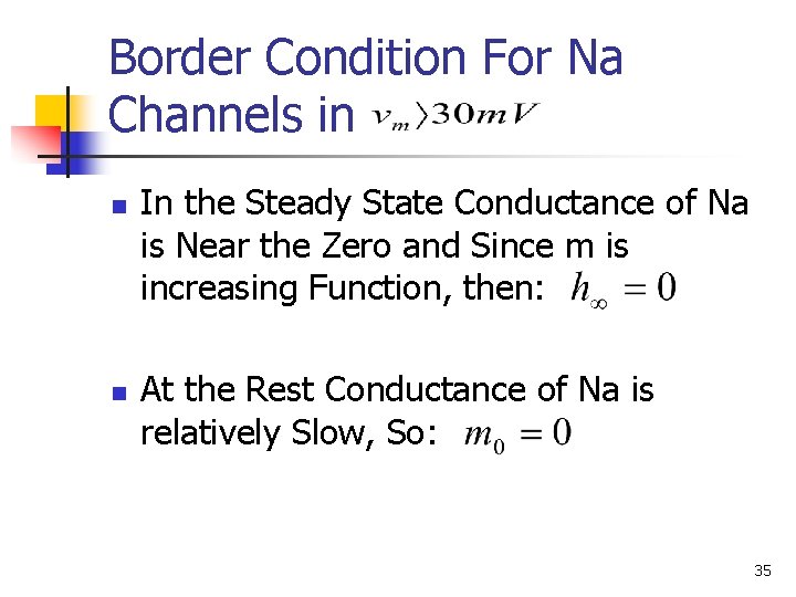 Border Condition For Na Channels in n n In the Steady State Conductance of