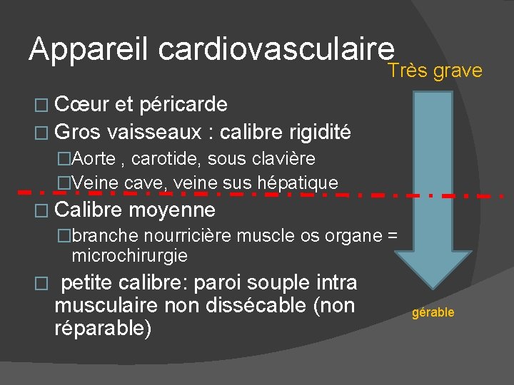 Appareil cardiovasculaire Très grave � Cœur et péricarde � Gros vaisseaux : calibre rigidité