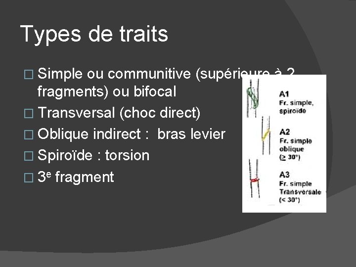 Types de traits � Simple ou communitive (supérieure à 2 fragments) ou bifocal �
