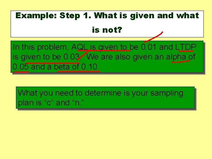 Example: Step 1. What is given and what is not? In this problem, AQL Example: Step 1. What is given and what is not? In this problem, AQL