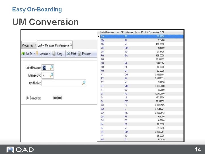 Easy On-Boarding UM Conversion 14 