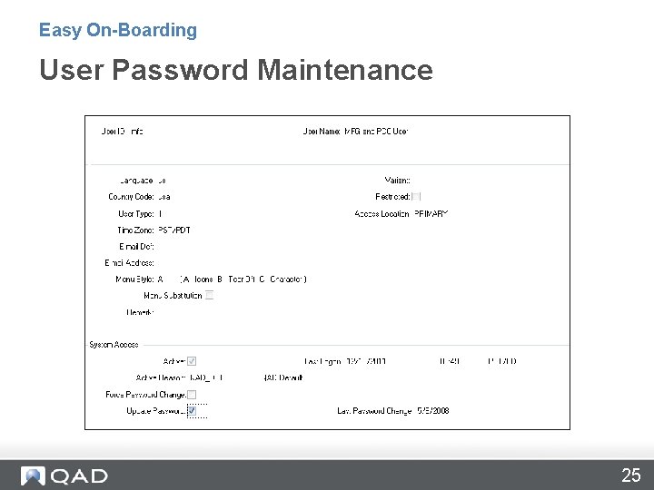 Easy On-Boarding User Password Maintenance 25 