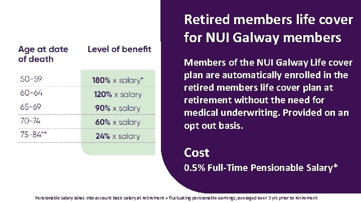 Retired members life cover for NUI Galway members Members of the NUI Galway Life