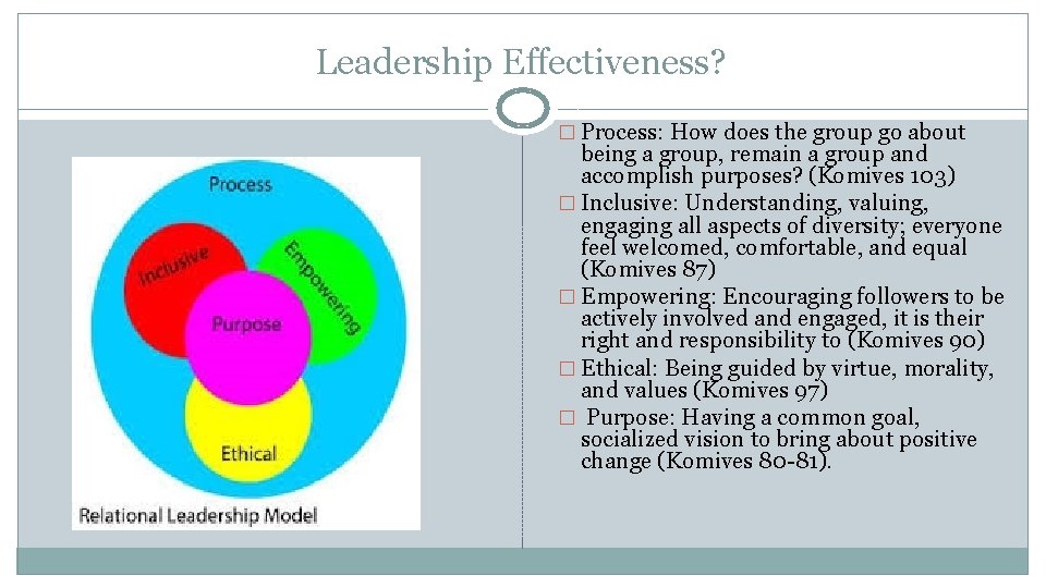 Leadership Effectiveness? � Process: How does the group go about being a group, remain