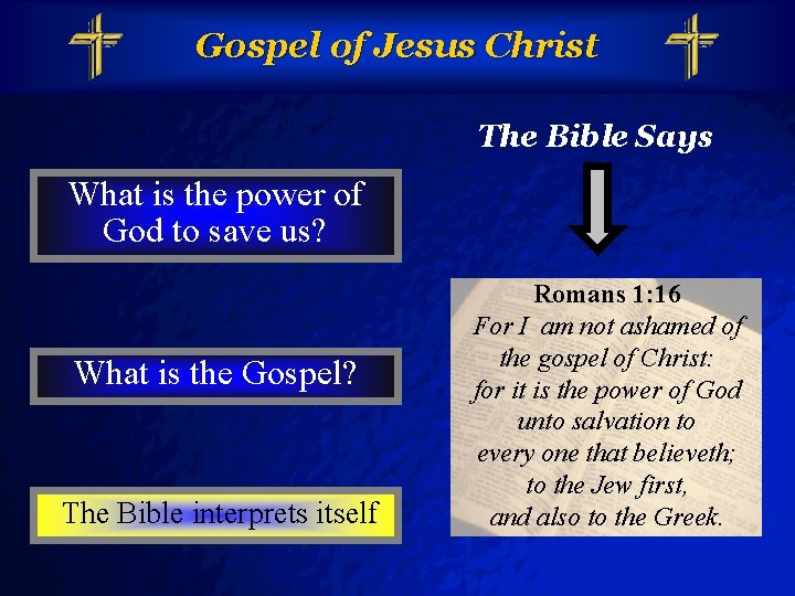 Slide 10 © 2003 By Default! Gospel of Jesus Christ The Bible Says What
