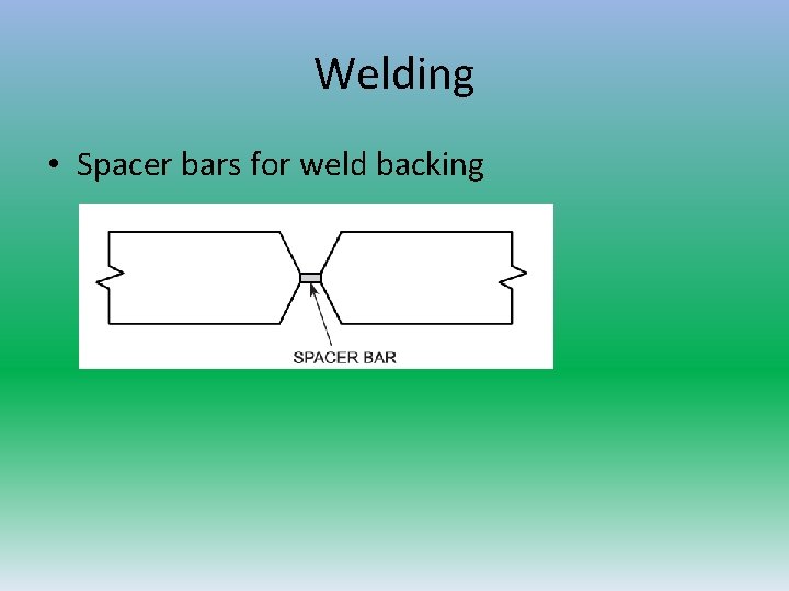 Welding • Spacer bars for weld backing 