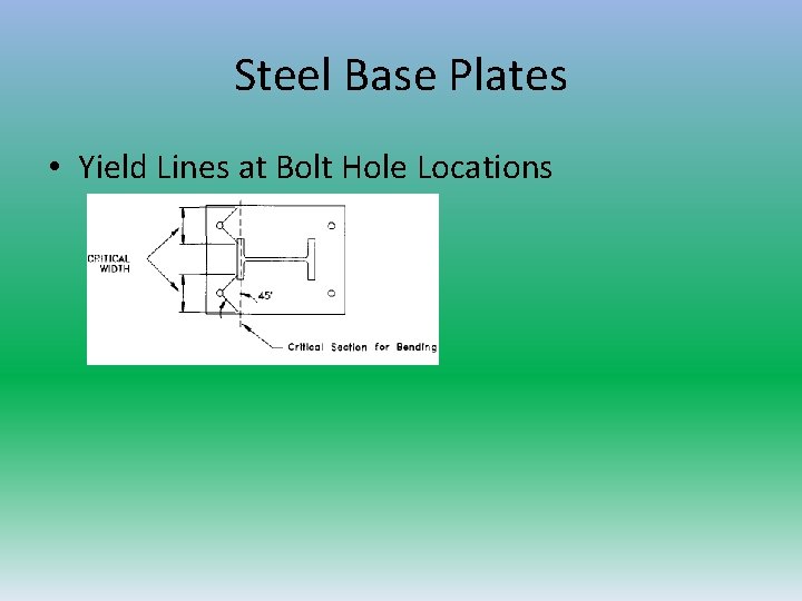 Steel Base Plates • Yield Lines at Bolt Hole Locations 