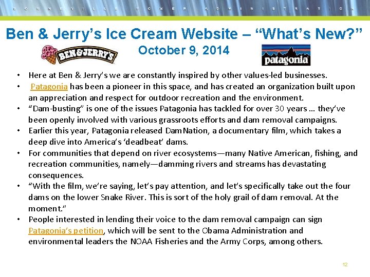 Ben & Jerry’s Ice Cream Website – “What’s New? ” October 9, 2014 •