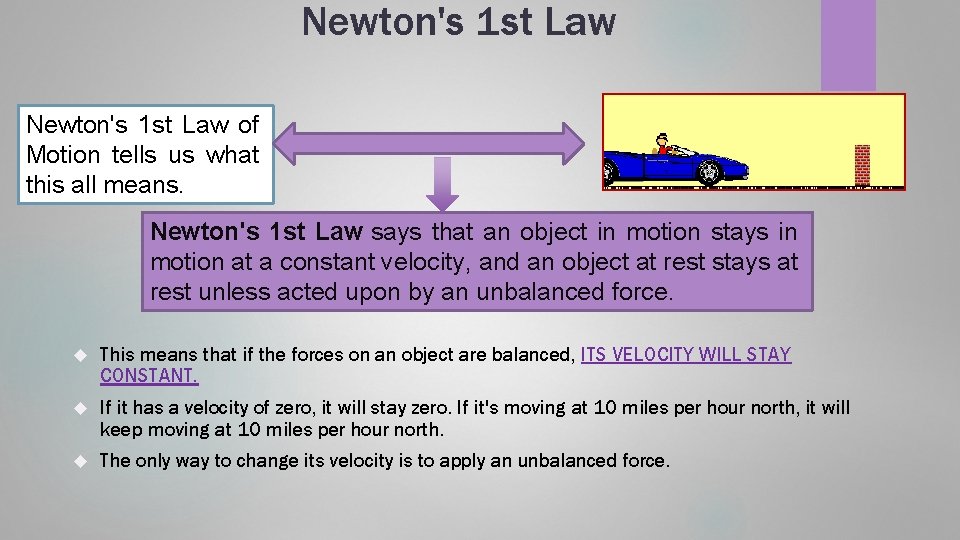 Newton's 1 st Law of Motion tells us what this all means. Newton's 1