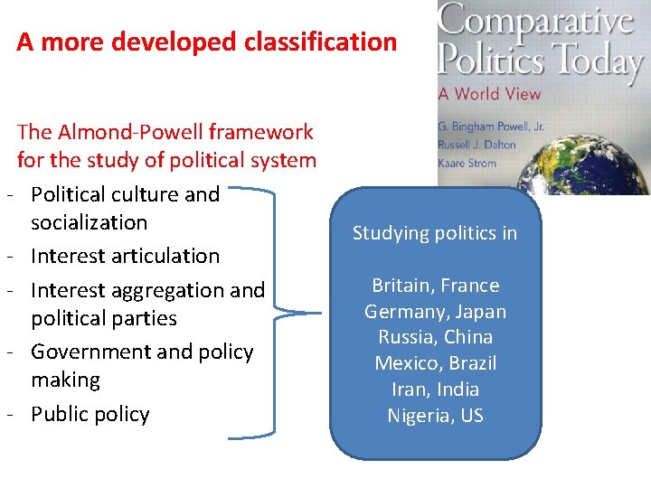 A more developed classification The Almond-Powell framework for the study of political system -