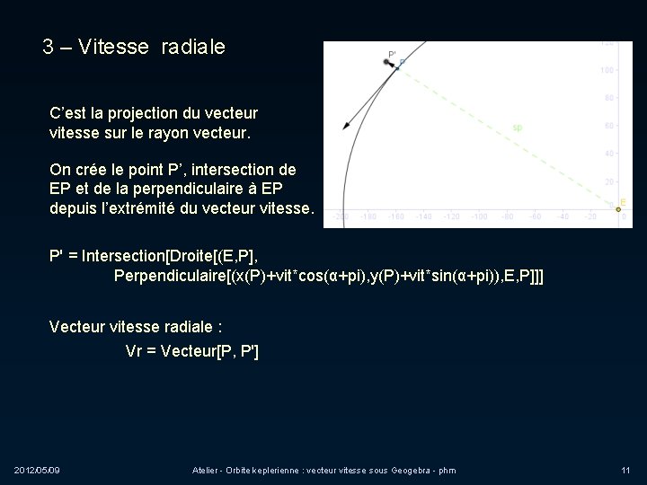 3 – Vitesse radiale C’est la projection du vecteur vitesse sur le rayon vecteur.